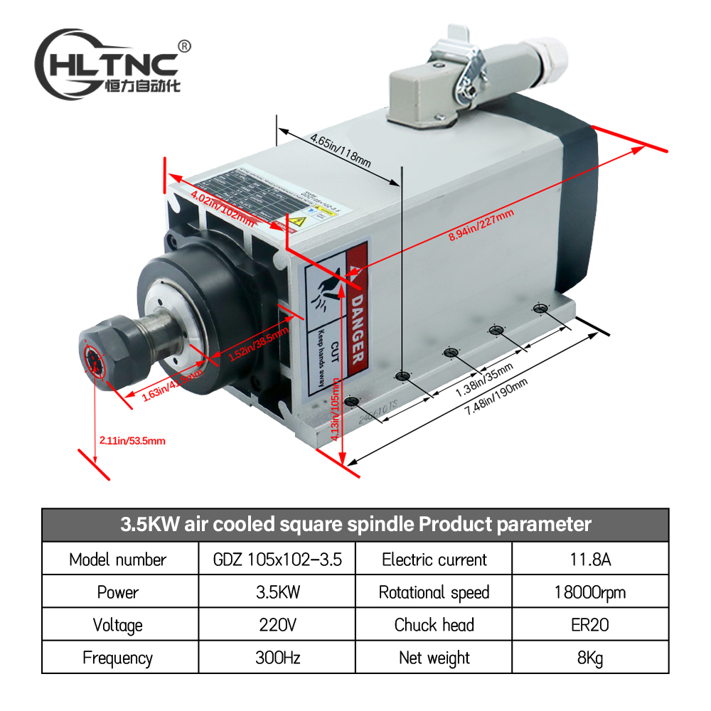 3.5KW ER20 220VSquare Fly-edge - đánh giá và giá Spindle Motor